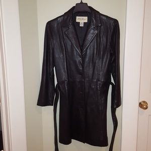 Eddie Bauer women's trench leather coat black